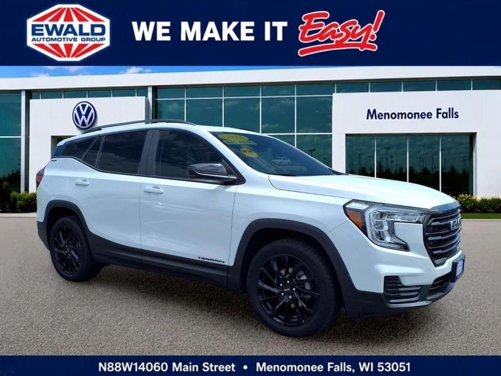 2023 GMC Terrain SLE in Summit White — front three-quarter view