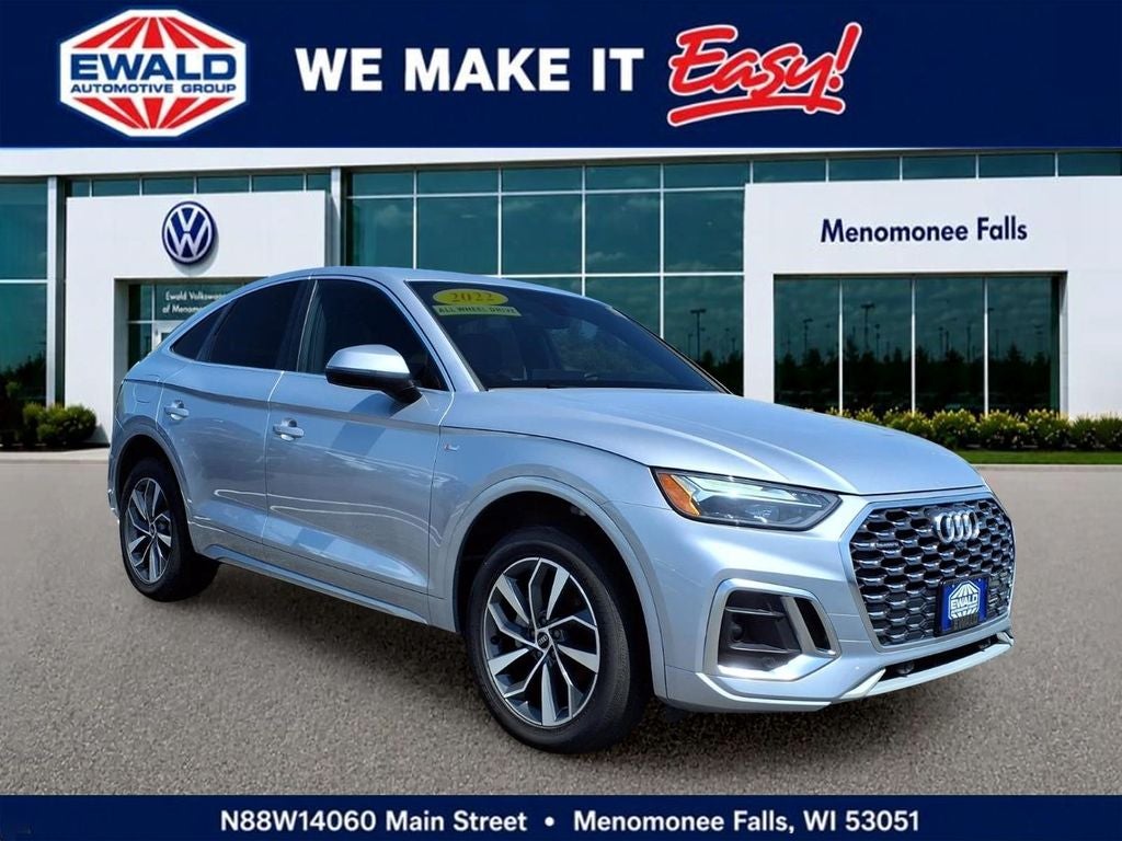 2022 Audi Q5 Sportback 45 S line Premium quattro in Silver Metallic — front three-quarter view